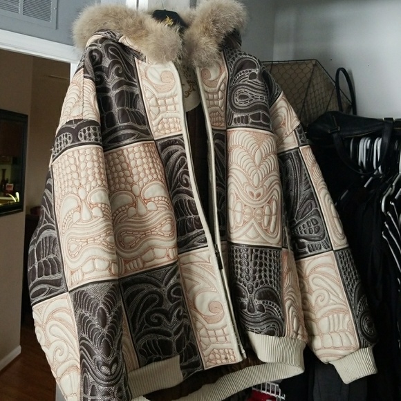 Coats | Mens Leather Coat With Fur Hood 